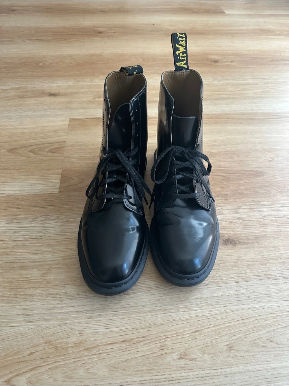 Dr. Martens Smooth Black Leather Men's Lace-Up Boots - Size 10